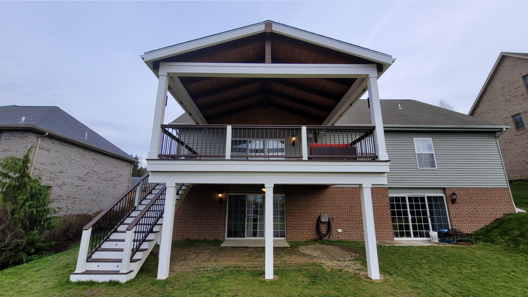 covered porch, covered deck, under deck, stairs
