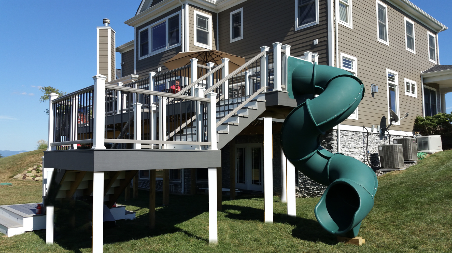 composite deck with swirly slide attached