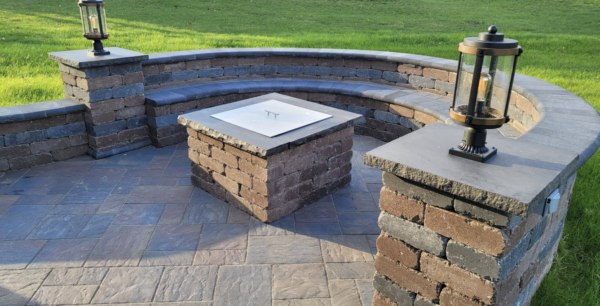 Built-in Bench Seating Around Square Fire Pit