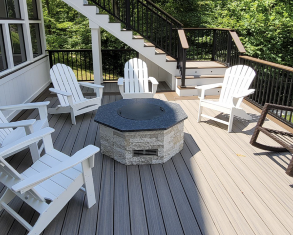 Composite deck with octagonal fire pit