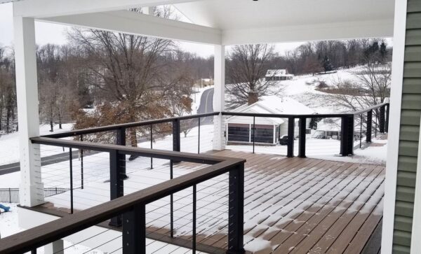 Composite deck in winter with snow